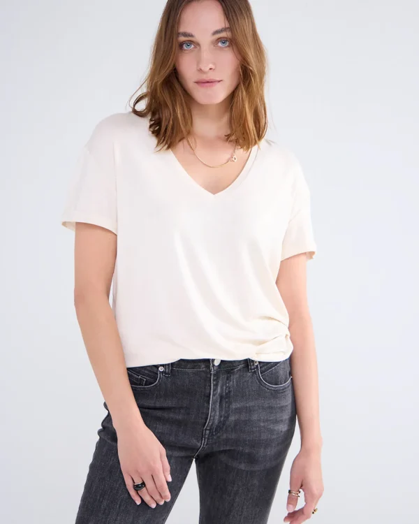 Glanzende Basic V-hals Top>Summum Store