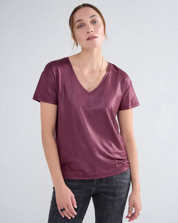 Glanzende Basic V-hals Top>Summum Sale