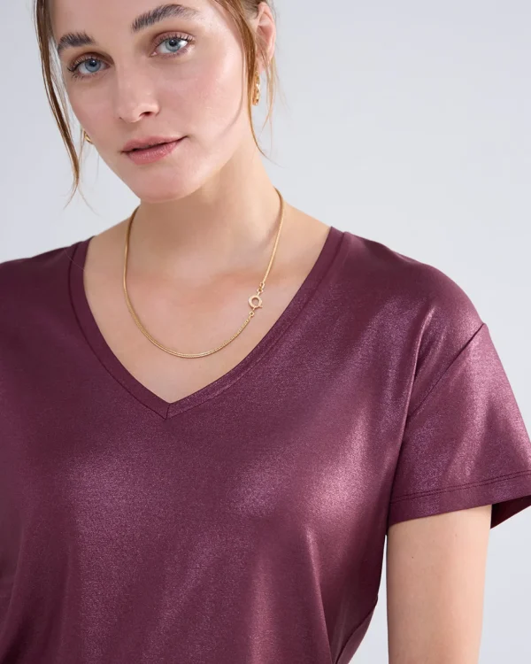 Glanzende Basic V-hals Top>Summum Sale