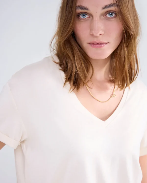 Glanzende Basic V-hals Top>Summum Store