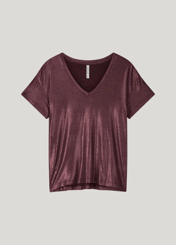 Glanzende Basic V-hals Top>Summum Sale